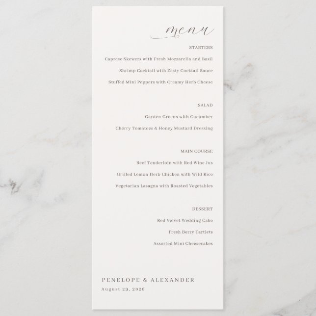 Modèle de menu crème élégant (Devant)