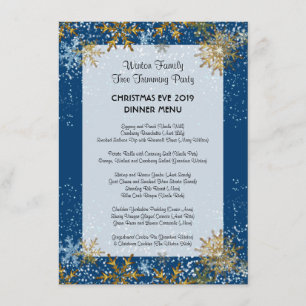 Modèle de menu de dîner de famille pour Noël bleu