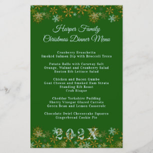 Modèle de menu de dîner de Noël Flocons de neige d