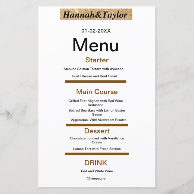 Modèle de menu de dîner élégant pour soirée (Devant)