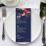 Modèle de menu de fleurs bleues roses bleu marine<br><div class="desc">Carte de modèle de menu de fleurs bleues roses bleu marine.</div>