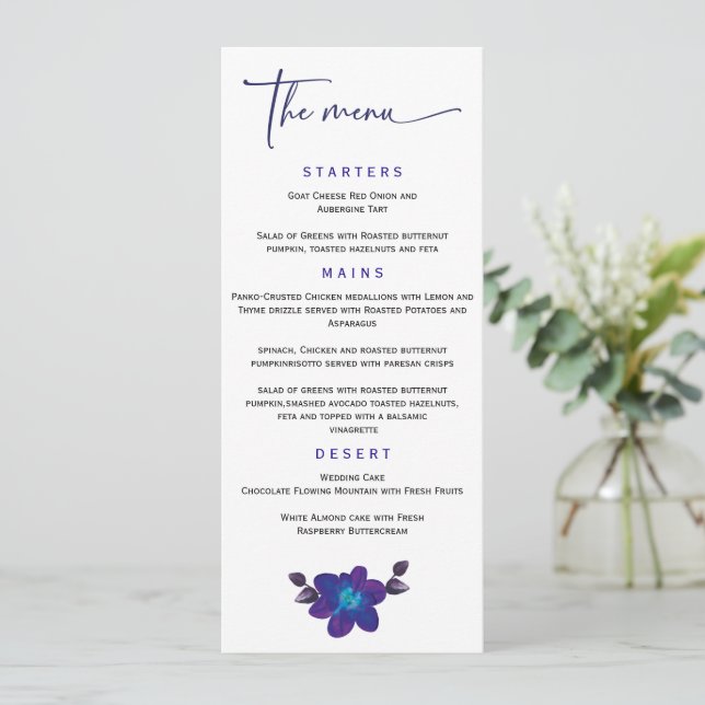 Modèle de menu de mariage à l'orchidée bleue perso (Debout devant)