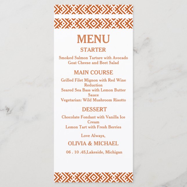 Modèle de menu de mariage africain imprimable modi (Devant)