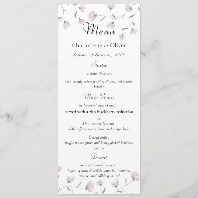 Modèle de menu de mariage élégant avec florale ros (Devant)