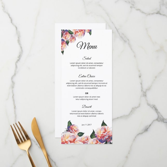 Modèle de menu de mariage élégant – Conception imp (Devant/Arrière en situation)
