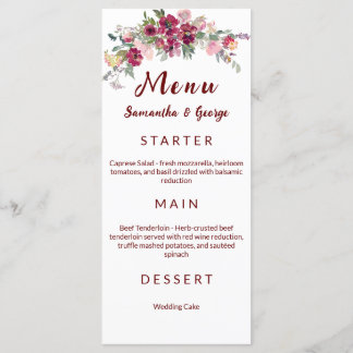 Modèle de menu de mariage floral bohème élégant