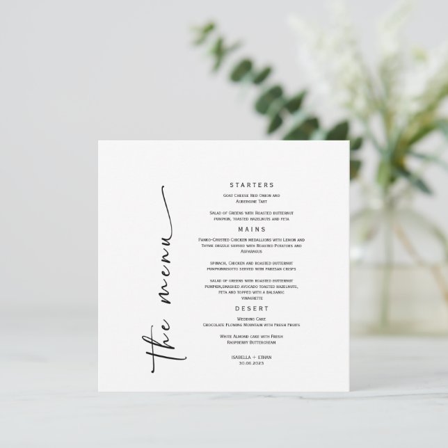 Modèle de menu de mariage minimaliste (Debout devant)