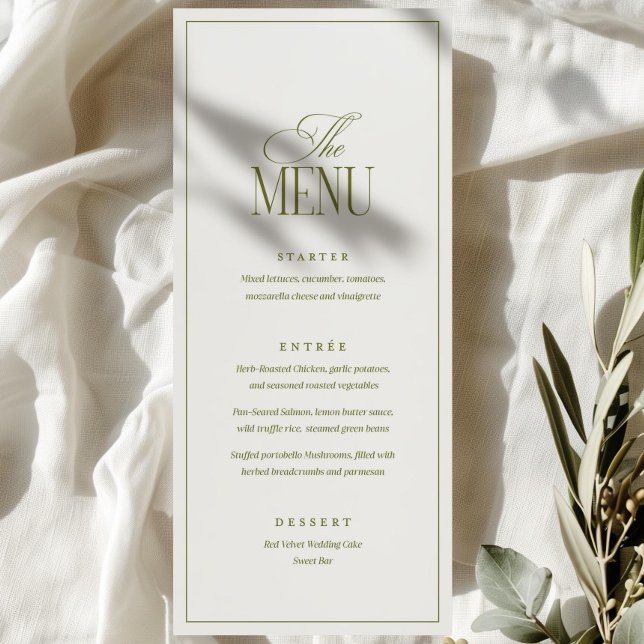 Modèle de menu de mariage modifiable, vert olive m (Créateur téléchargé)