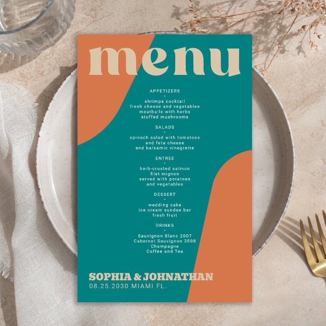 Modèle de menu de mariage rétro moderne groovy à b (Créateur téléchargé)