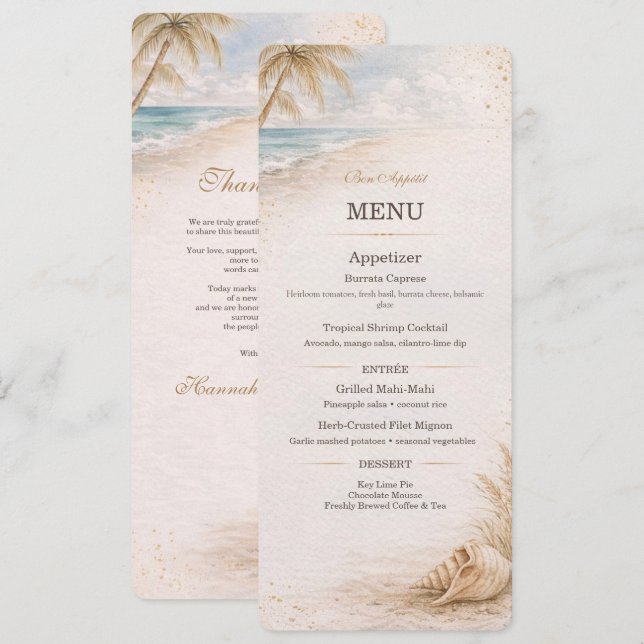 Modèle de Menu de Mariage sur la Plage (Devant / Derrière)