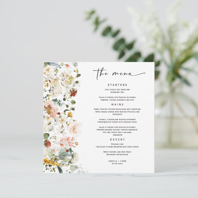 Modèle de menu de mariage Wildflower Boho (Debout devant)