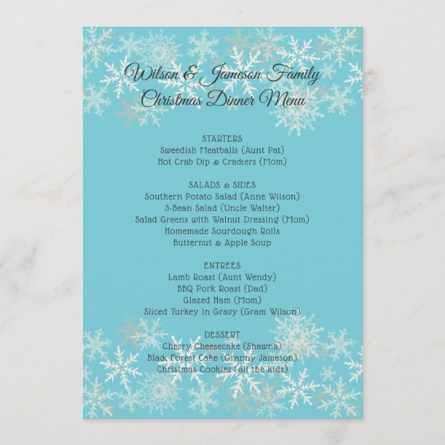 Modèle de menu de Noël de la famille Blue (Devant)