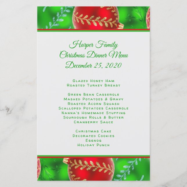 Modèle de menu de Noël pour famille traditionnelle (Devant)