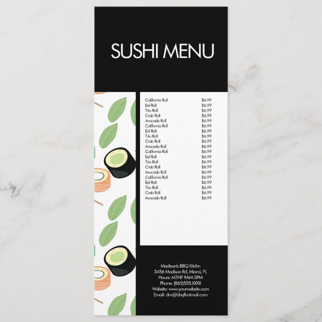 Modèle de menu de restaurant asiatique de rouleau  (Devant)
