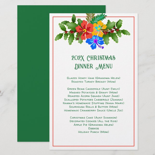 Modèle de menu d'Hibiscus pour le dîner de Noël en (Devant / Derrière)