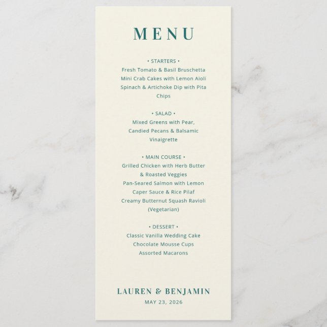 Modèle de menu élégant beige et marine (Devant)