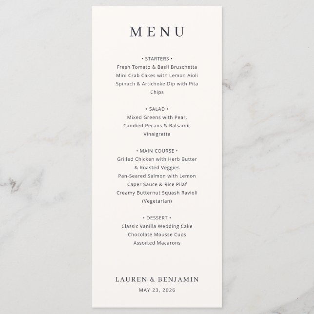 Modèle de menu élégant blanc cassé (Devant)