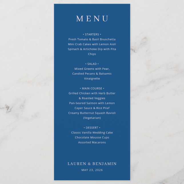 Modèle de menu élégant bleu marine (Devant)