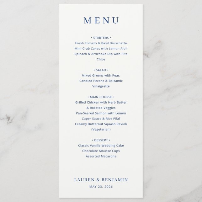 Modèle de menu élégant en marine (Devant)