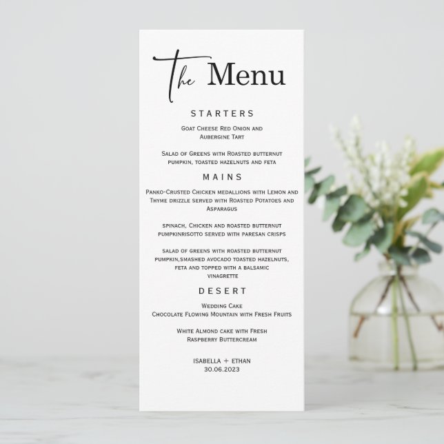 Modèle de menu Mariage minimaliste (Debout devant)