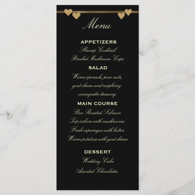 Modèle de menu Mariage noir et or (Devant)