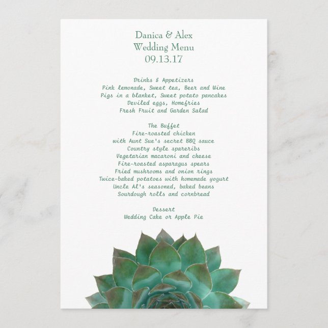 Modèle de menu Mariage Succulent vert (Devant)