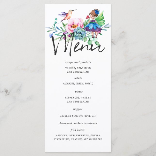 Modèle de menu pour fête d'anniversaire de la fée  (Devant)