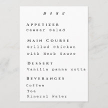 Modèle de Menu Propre Moderne Simple Réception