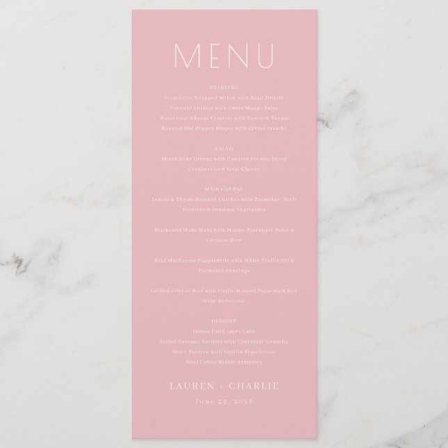 Modèle de menu rose élégant (Devant)