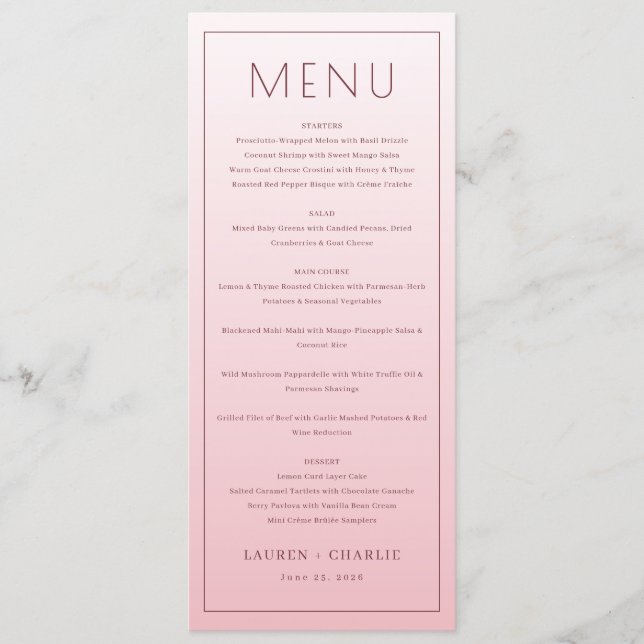 Modèle de menu rose élégant (Devant)
