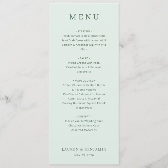 Modèle de menu vert pâle élégant (Devant)
