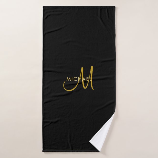 Modèle de monogramme initial baptisé Black&Gold (Serviette de bain)