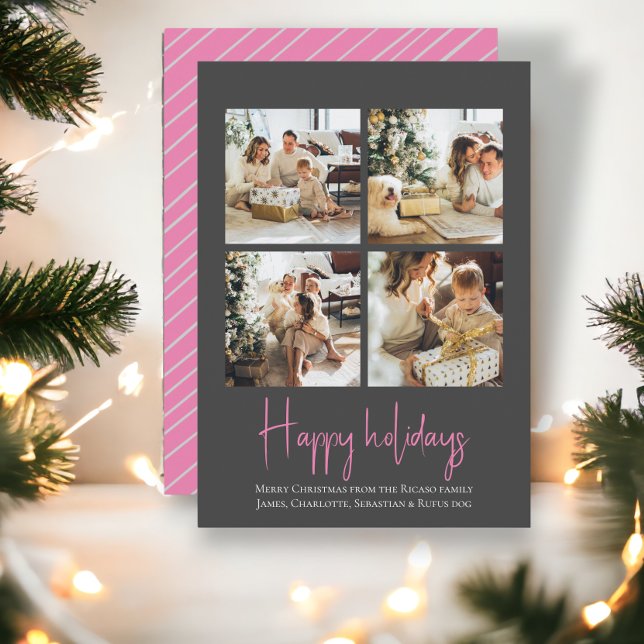 Modèle de Noël Joyeuses Fêtes Photo Gris Rose (Photo Happy Holidays Christmas template in trendy Grey Pink flat card from Ricaso)
