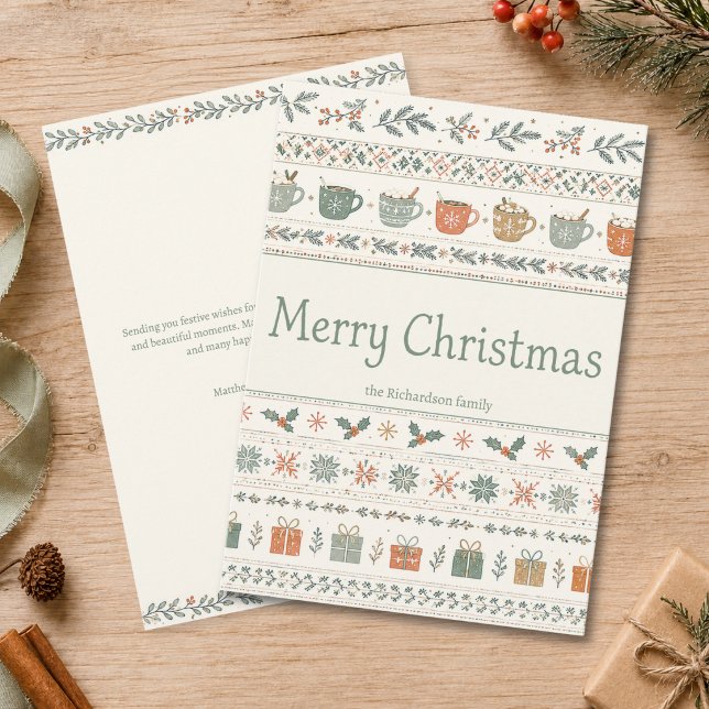 Modèle de Noël personnalisé Joyeux Noël (cozy cute hygge holly mistletoe merry christmas holiday card with custom family name and message)