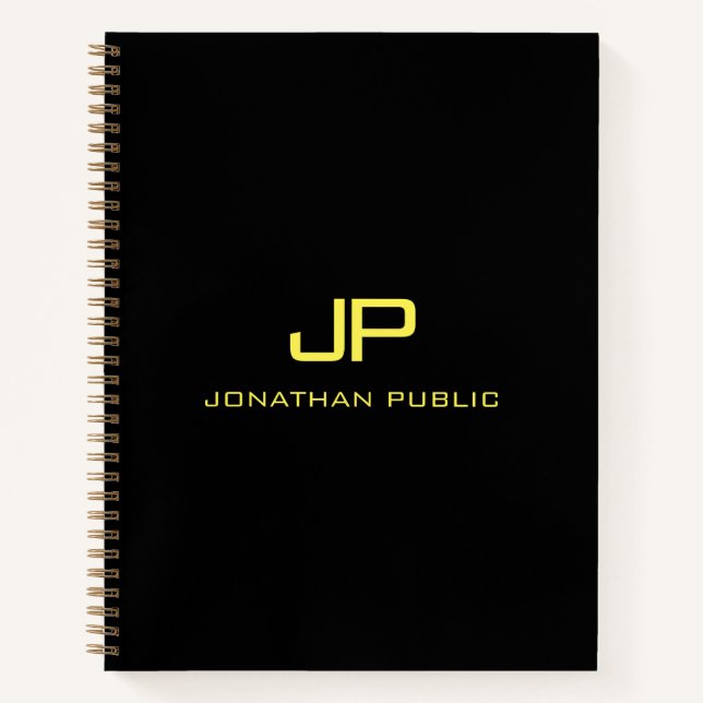 Modèle de nom de monogramme en or noir pour cahier (Devant)