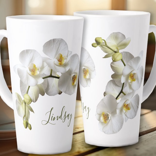 Modèle de nom d'orchidées blanches Mug Latte Cadea (Créateur téléchargé)