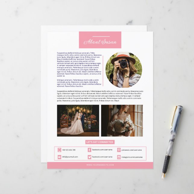 Modèle de page À propos de moi pour photographe  (Devant/Arrière en situation)