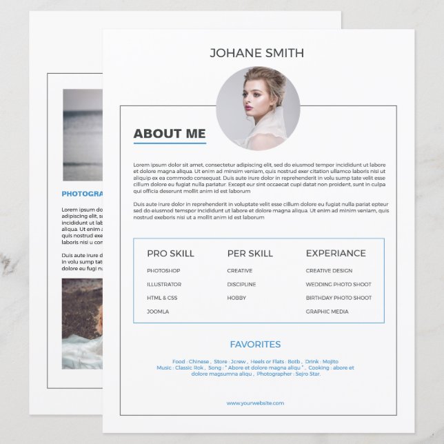 Modèle de page À propos de moi pour photographe (Devant / Derrière)