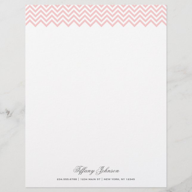 Modèle De Papier À En-tête Bordure Chevron moderne rose clair (Devant)
