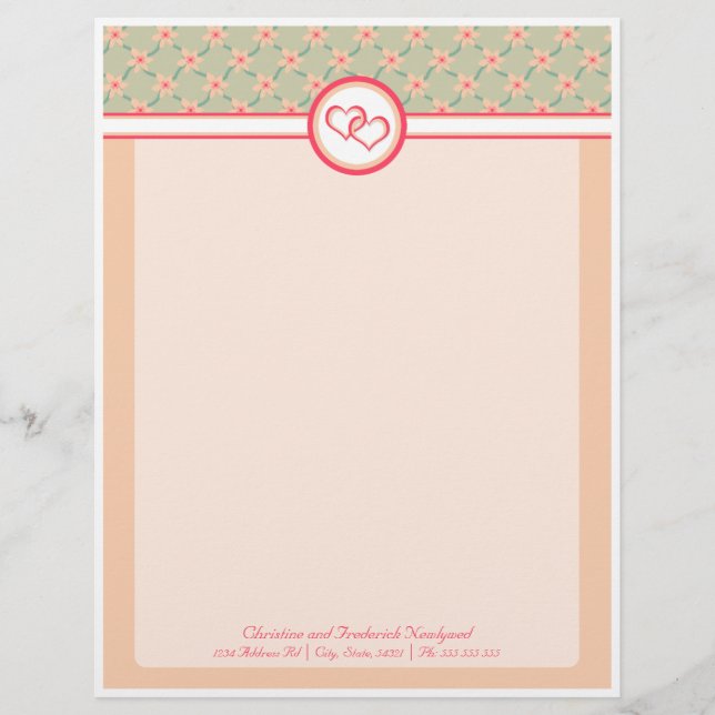 Modèle De Papier À En-tête Coeurs et fleurs, en-tête (Devant)