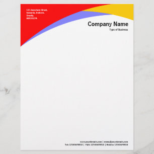 Modèle De Papier À En-tête Courbes - rouge, ambre et bleu
