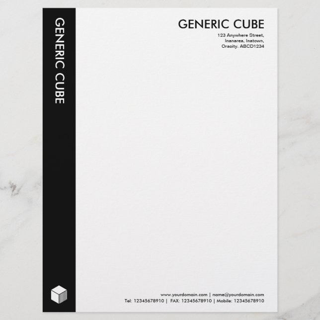 Modèle De Papier À En-tête Cube générique - Noir (Devant)