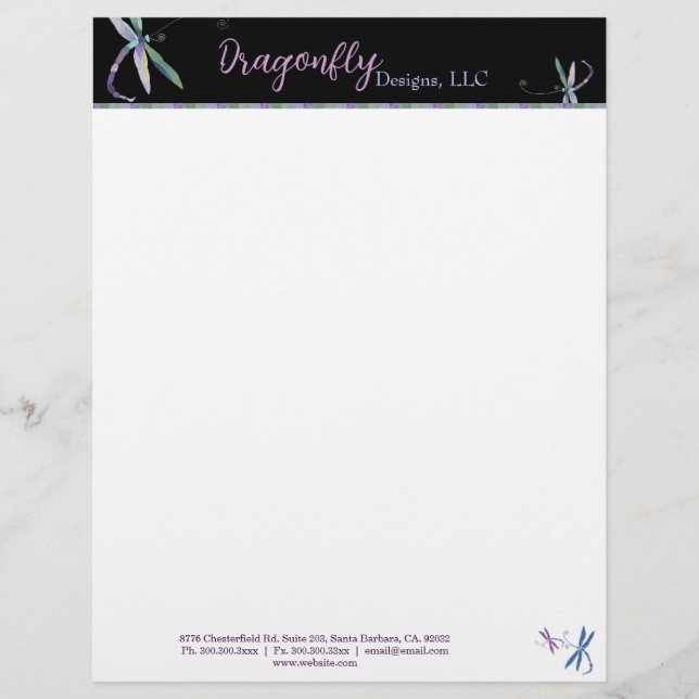 Modèle De Papier À En-tête Design Dragonfly Designer (Devant)