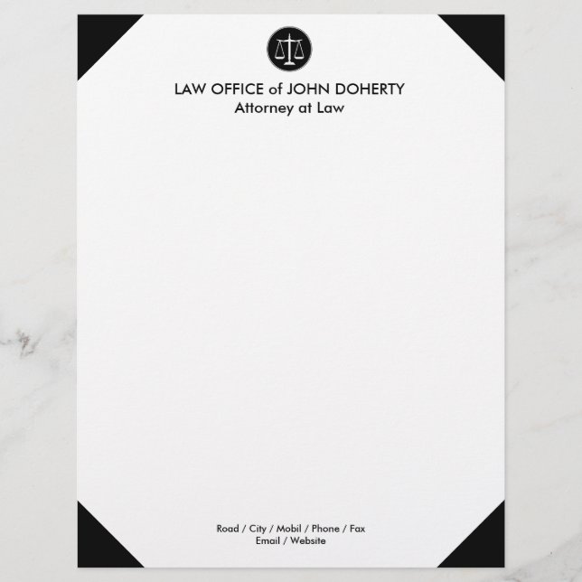 Modèle De Papier À En-tête Échelles classiques de justice | Bureau du droit (Devant)