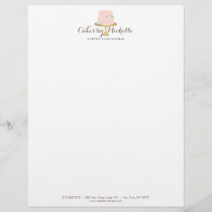 Modèle De Papier À En-tête Elégant gâteau rose avec décoration de gâteau aux