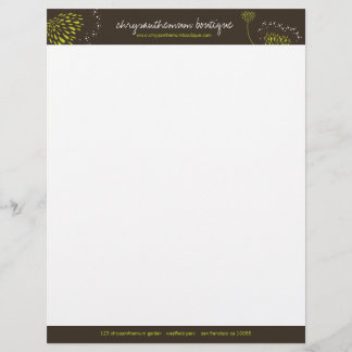Modèle De Papier À En-tête Fleurs Chrysanthème Vert Élégant Chic Floral
