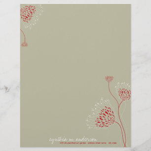Modèle De Papier À En-tête Fleurs de Chrysanthème Rouge Élégant Chic Floral