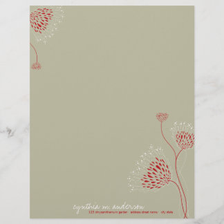 Modèle De Papier À En-tête Fleurs de Chrysanthème Rouge Élégant Chic Floral