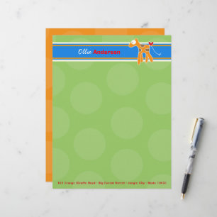 Modèle De Papier À En-tête Girafe orange dessin animé points verts enfant enf