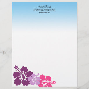 Modèle De Papier À En-tête hibiscus hawaïen fleurs lilas violet été